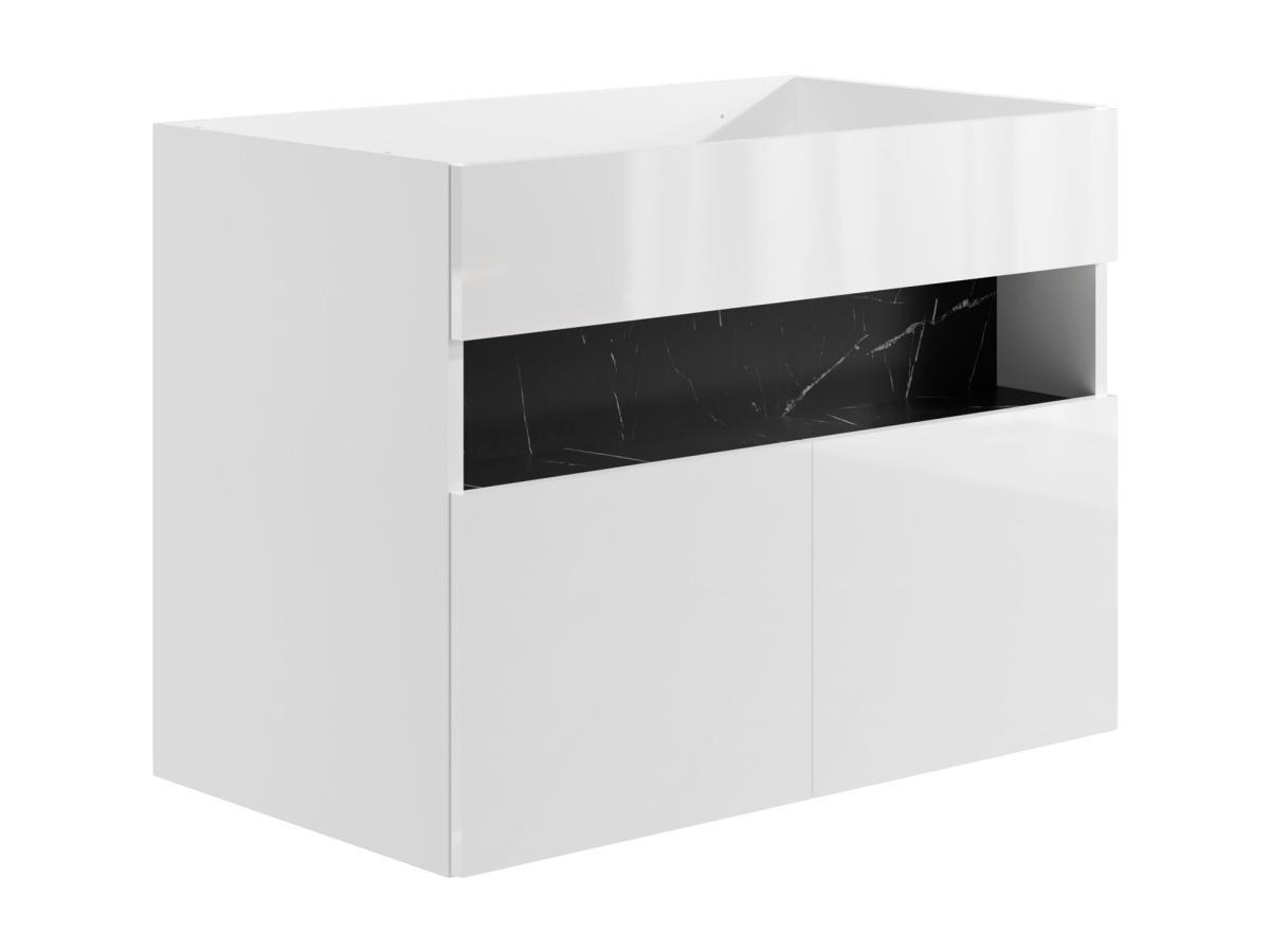 Vente-unique Meuble sous vasque suspendu avec leds - Blanc et noir effet marbre - L80 cm - POZEGA  