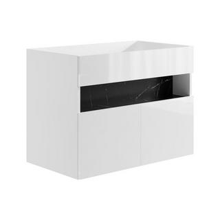 Vente-unique Waschbeckenunterschrank - mit LED-Beleuchtung - Weiß & Schwarz - Marmor-Optik - 80 cm - POZEGA  