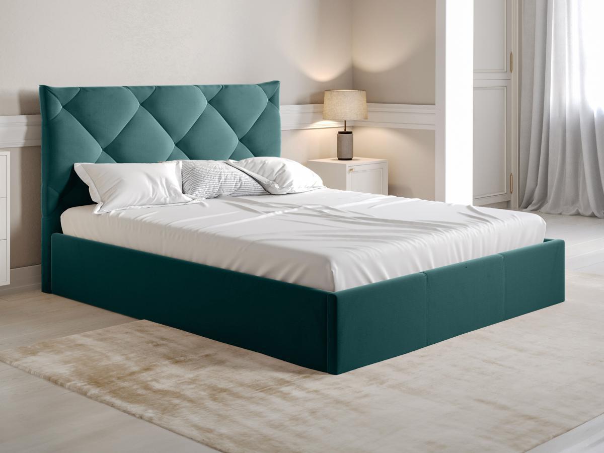 PASCAL MORABITO Letto con contenitore 140 x 190 cm Velluto Verde petrolio + Materasso - STARI di PASCAL MORABITO  