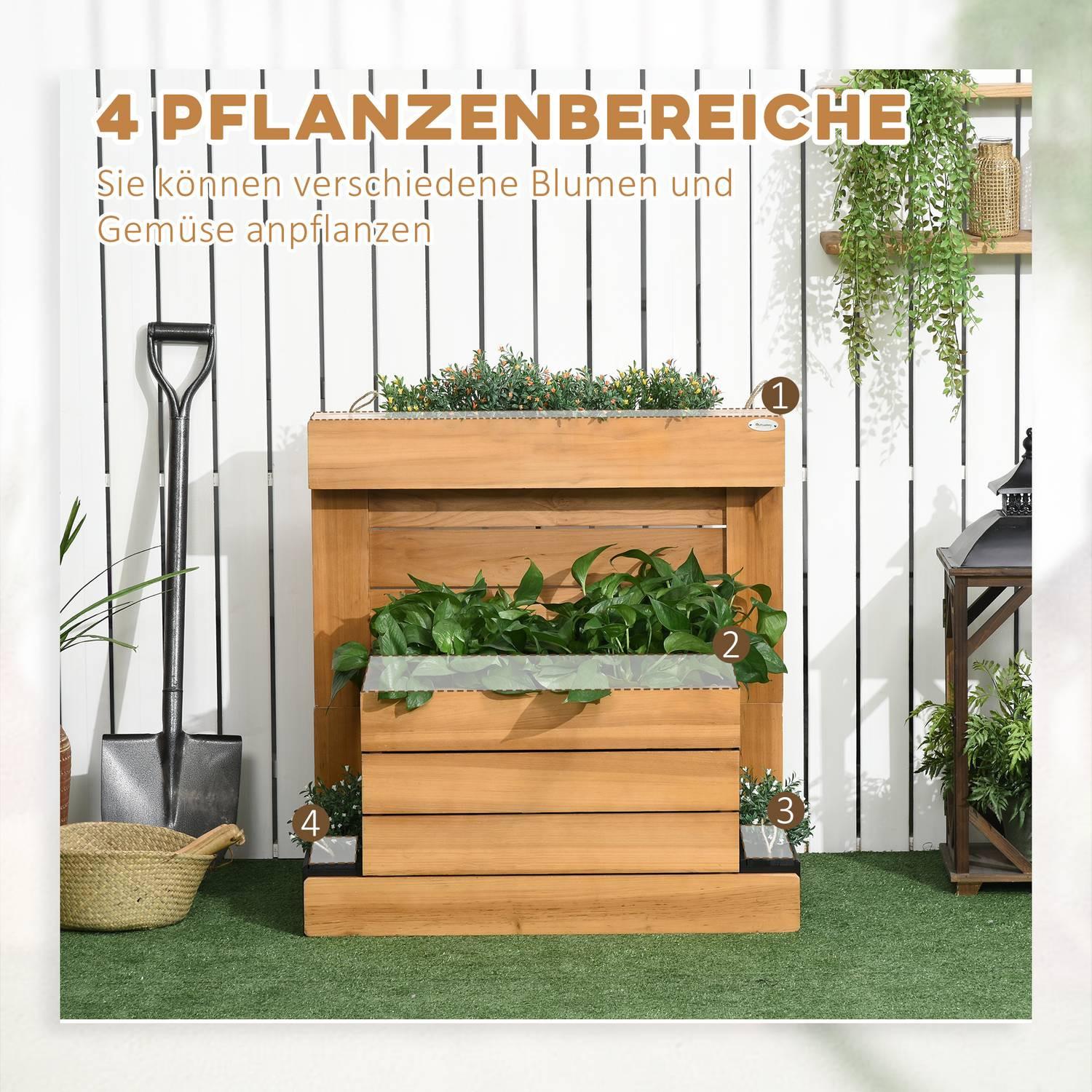 Northio Hochbeet Mit 4 Pflanzkästen, Blumenkasten Mit Selbstbewässerungssystem, Vliesauskleidung Für Garten, Holz, Braun, 79,5 X 49,5 X 80 Cm  