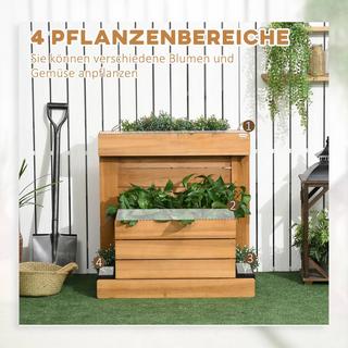 Northio Hochbeet Mit 4 Pflanzkästen, Blumenkasten Mit Selbstbewässerungssystem, Vliesauskleidung Für Garten, Holz, Braun, 79,5 X 49,5 X 80 Cm  