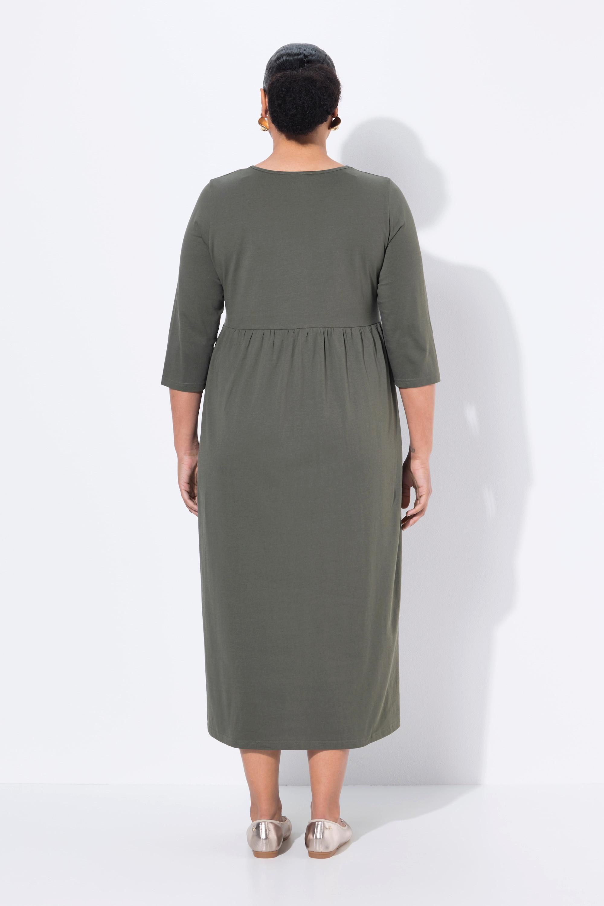 Ulla Popken Abito Lungo Jersey Girocollo Keyhole Maniche 3/4 con Tasche  