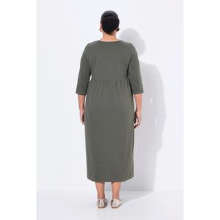 Ulla Popken Abito Lungo Jersey Girocollo Keyhole Maniche 3/4 con Tasche  