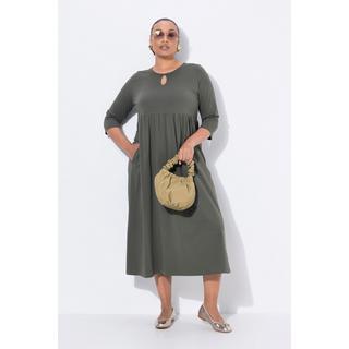 Ulla Popken Abito Lungo Jersey Girocollo Keyhole Maniche 3/4 con Tasche  