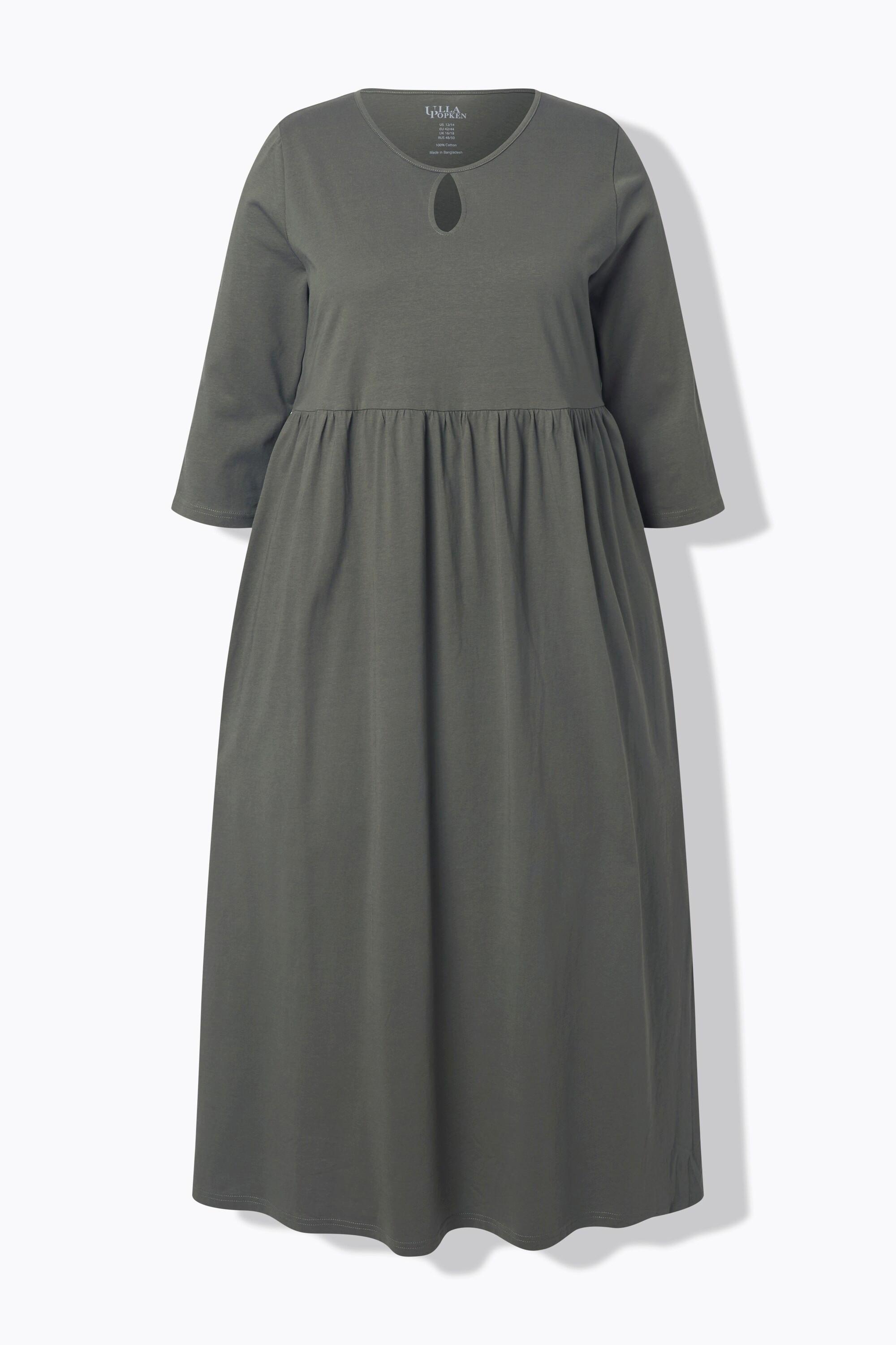 Ulla Popken Abito Lungo Jersey Girocollo Keyhole Maniche 3/4 con Tasche  