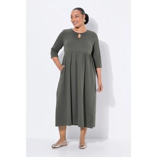 Ulla Popken Abito Lungo Jersey Girocollo Keyhole Maniche 3/4 con Tasche  