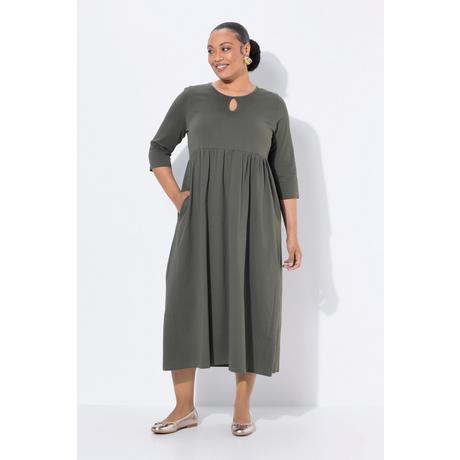 Ulla Popken Abito Lungo Jersey Girocollo Keyhole Maniche 3/4 con Tasche  