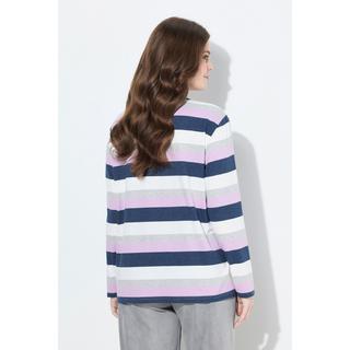 Ulla Popken T-shirt Rayé Col V Manches Longues avec Nœud à l'Ourlet  