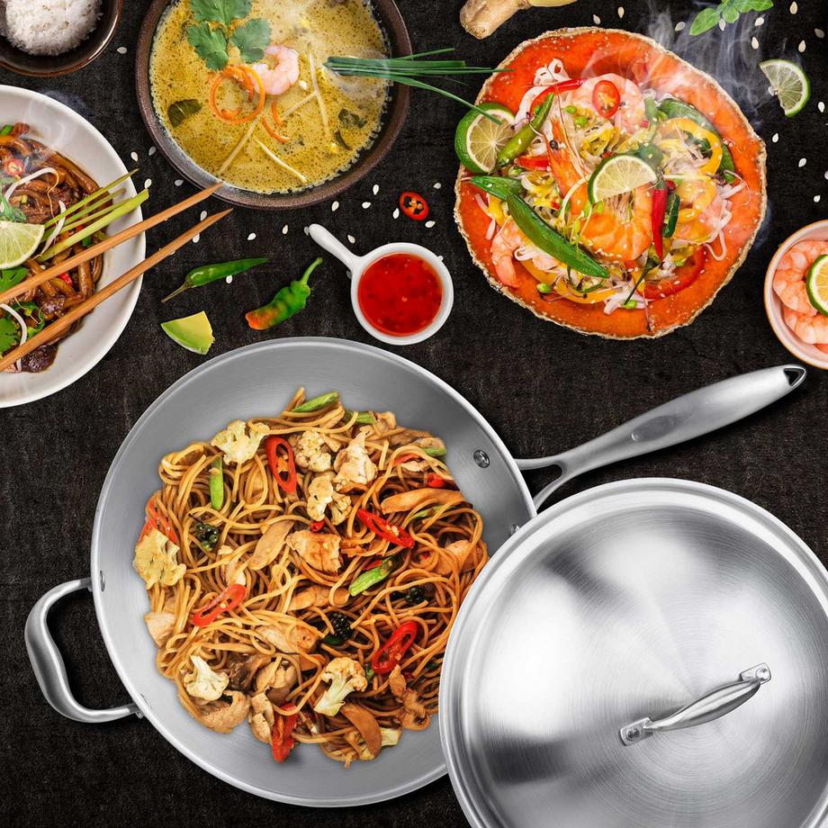 Northix Wok en acier inoxydable avec couvercle  