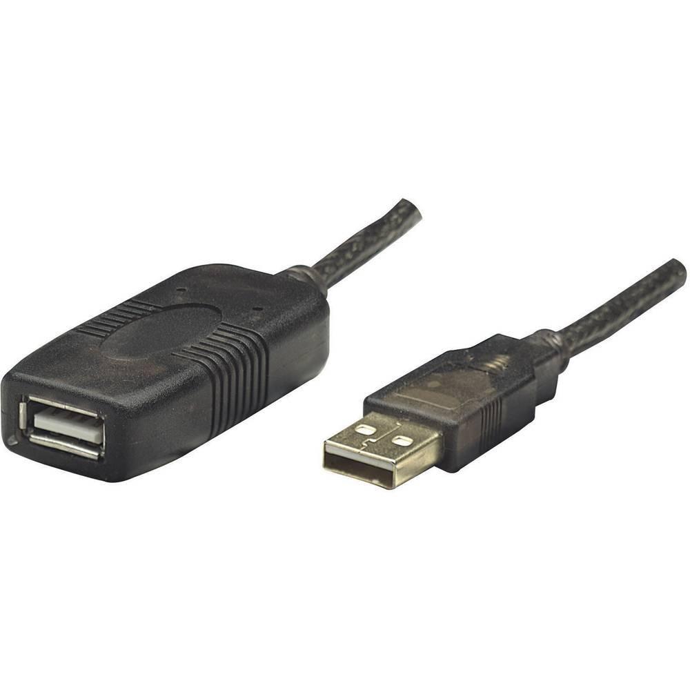 Manhattan  USB-Kabel USB 2.0 USB-A Stecker, USB-A Buchse 20.00 m Schwarz 