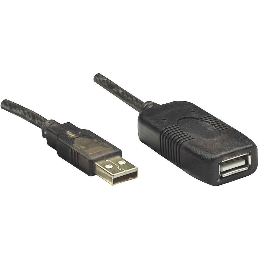 Manhattan  USB-Kabel USB 2.0 USB-A Stecker, USB-A Buchse 20.00 m Schwarz 