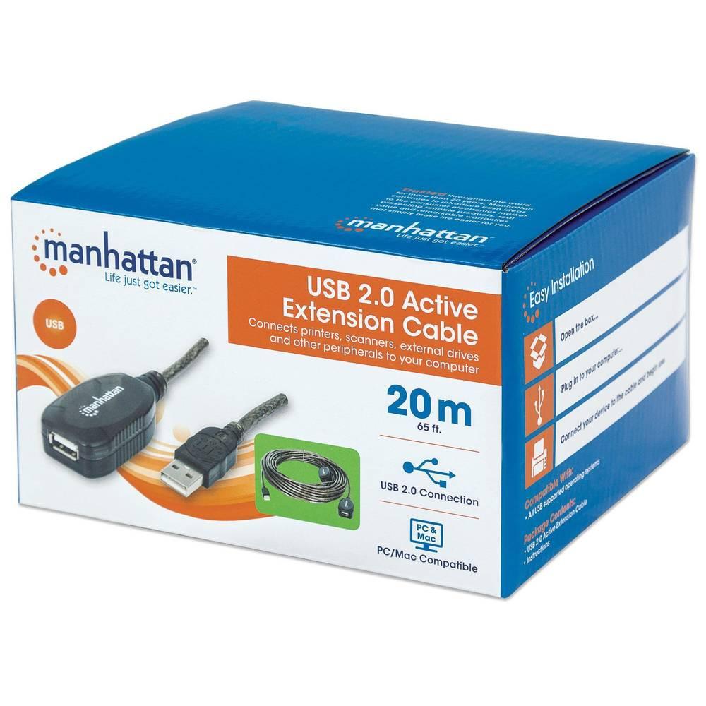 Manhattan  Rallonge active USB haut débit, Montage en cascade, A mâle/A femelle, 20 m (65 ft) 