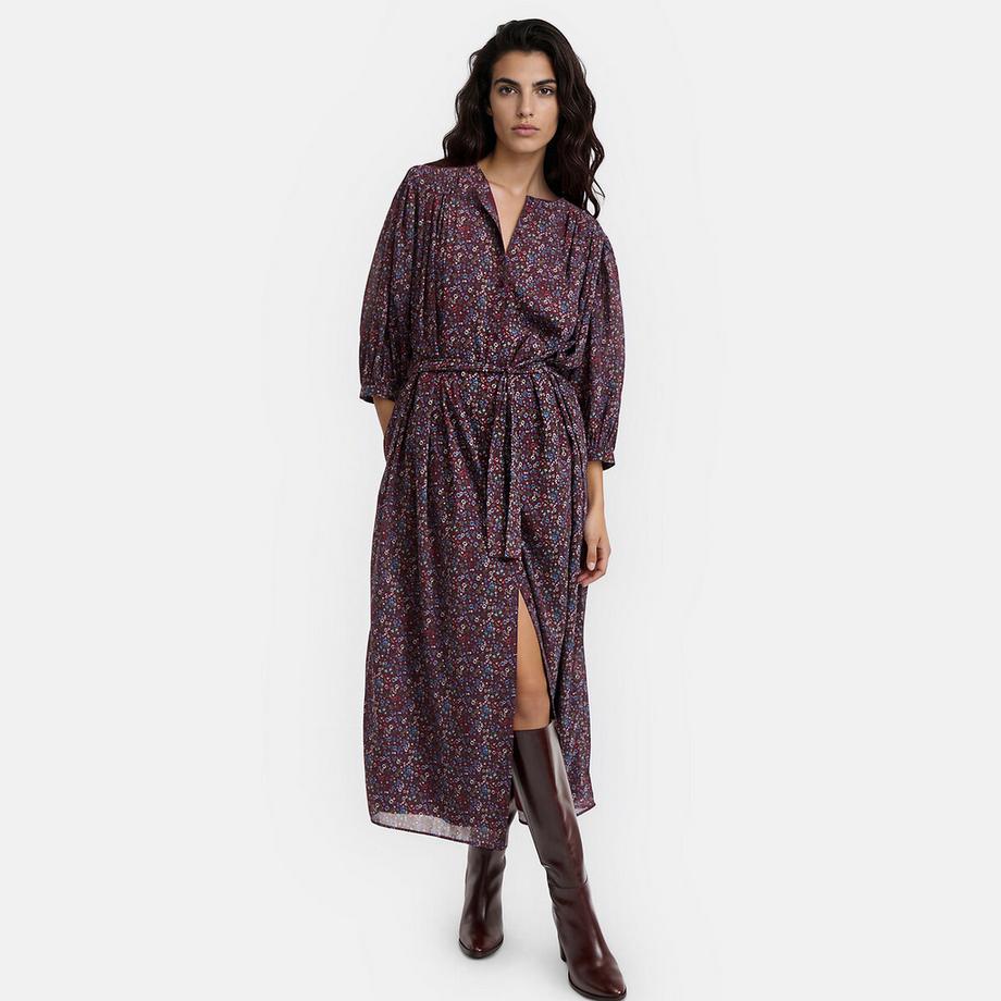 Robe longue imprimé floral à manches 3/4 et col rond