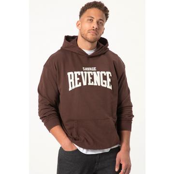 Sweat à capuche STHUGE, coupe oversize à manches longues. Effet délavé et imprimé sur la poitrine marron acajou