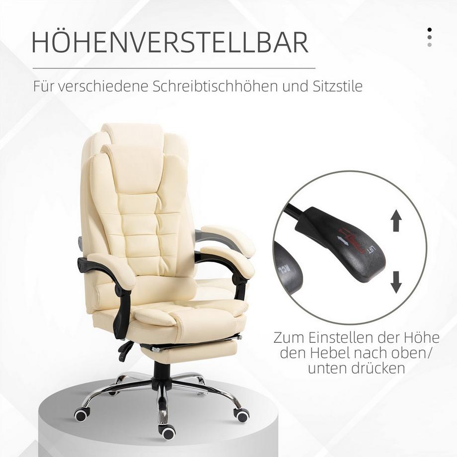 Northio  Chefsessel Bürostuhl Mit Fußstütze, Schreibtischstuhl Mit Neigefunktion, Höhenverstellbarer Computerstuhl Mit Armlehne, Kunstleder, Creme 