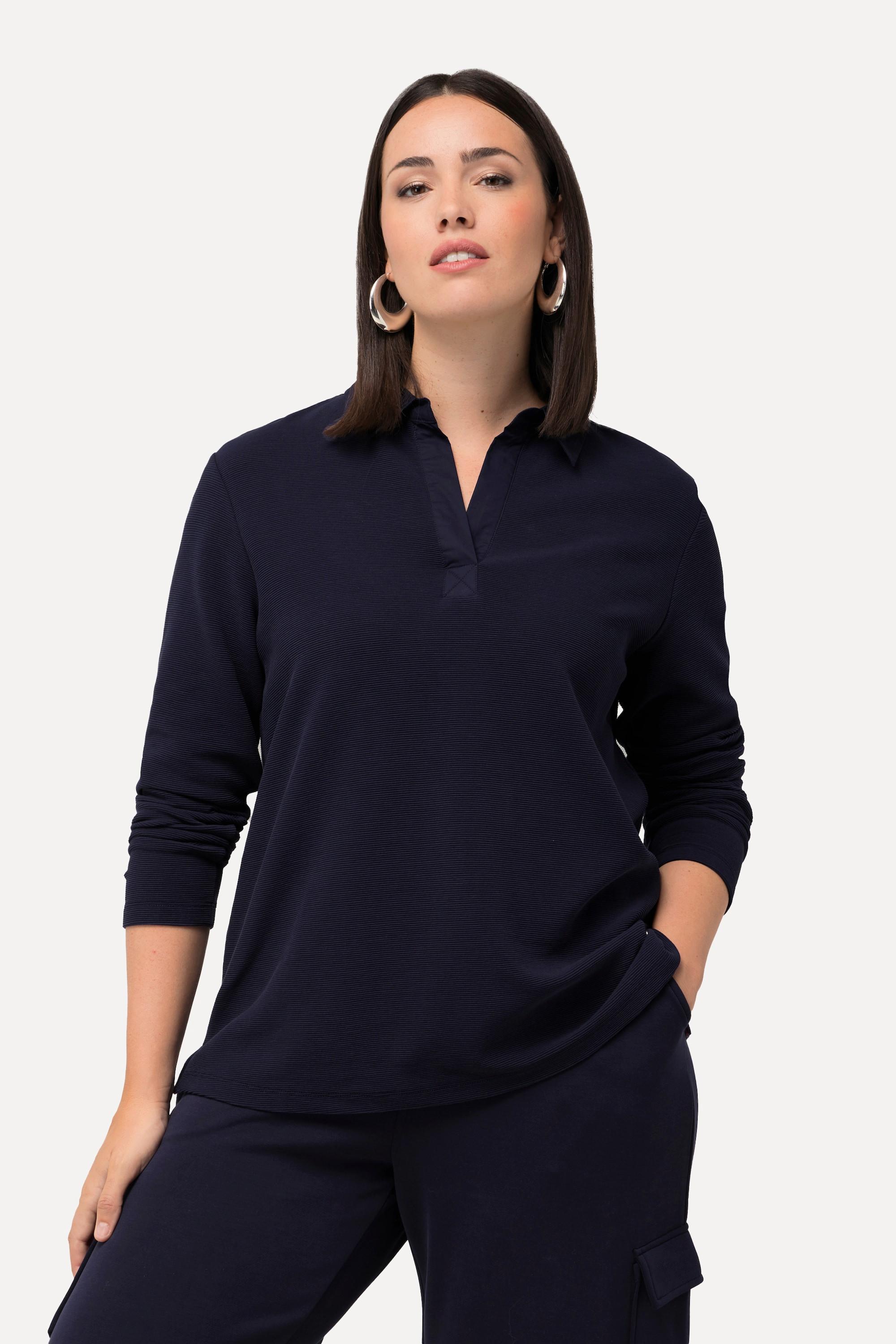 Ulla Popken  Maglia in tessuto Ottoman con collo da camicia e maniche lunghe 