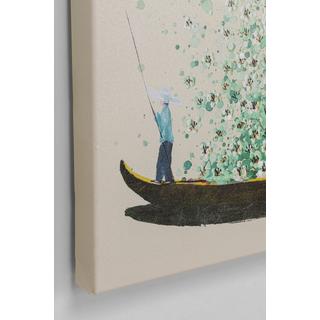 KARE Design Tableau sur toile Flower Boat beige vert 80x100  