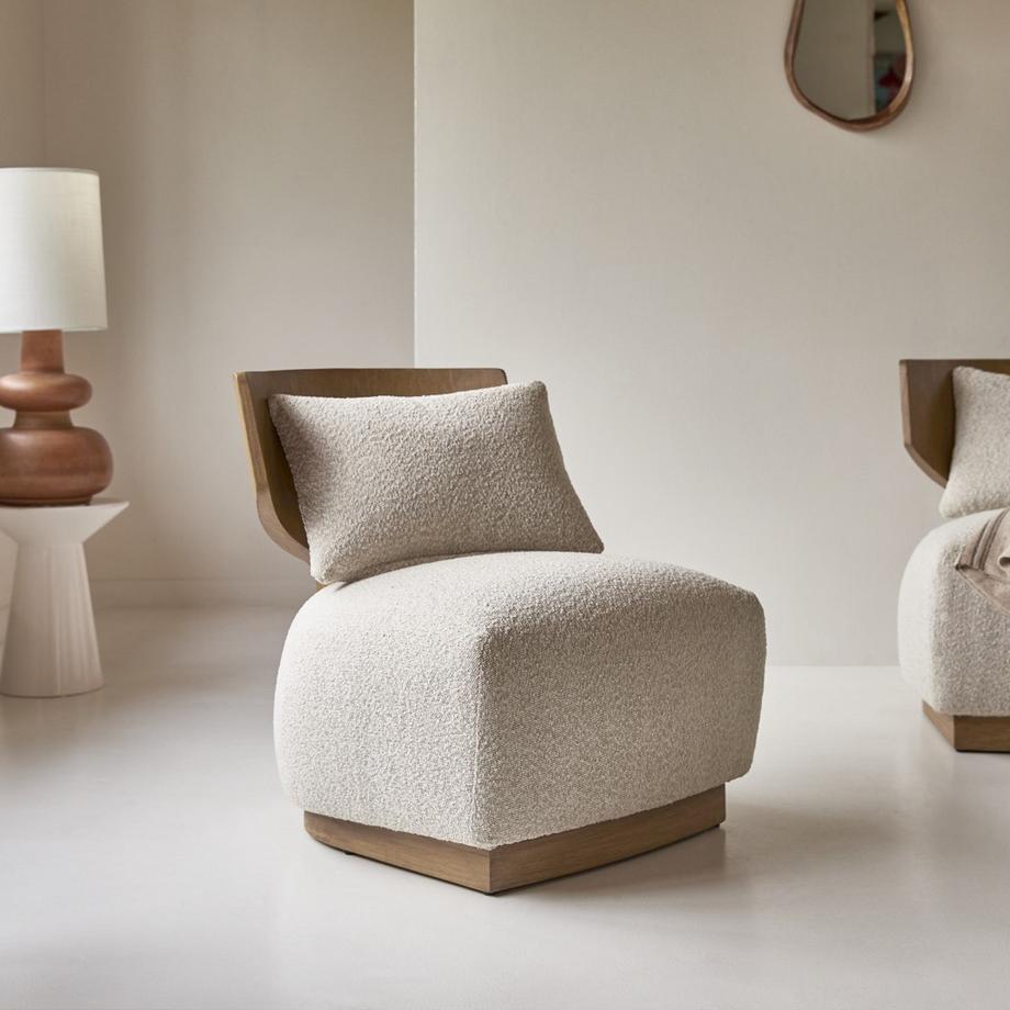 Tikamoon Fauteuil en mindi massif et tissu écru June  