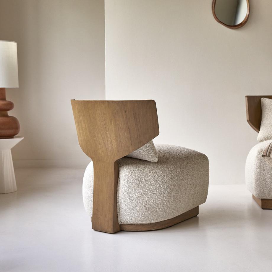 Tikamoon Fauteuil en mindi massif et tissu écru June  