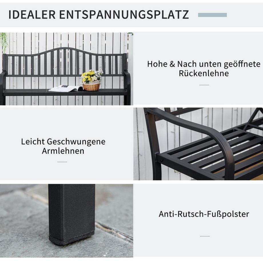 Northio Gartenbank Mit Ausziehbarem Tisch Für 2-3 Personen Parkbank Aus Metall Sitzbank Bank Terrassenbank Gartenmöbel Schwarz 150 X 58,5 X 90 Cm  