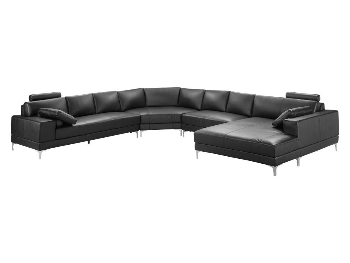 LINEA SOFA Divano panoramico 7 posti in pelle superiore Nero Angolo a destra DONATELLO II  