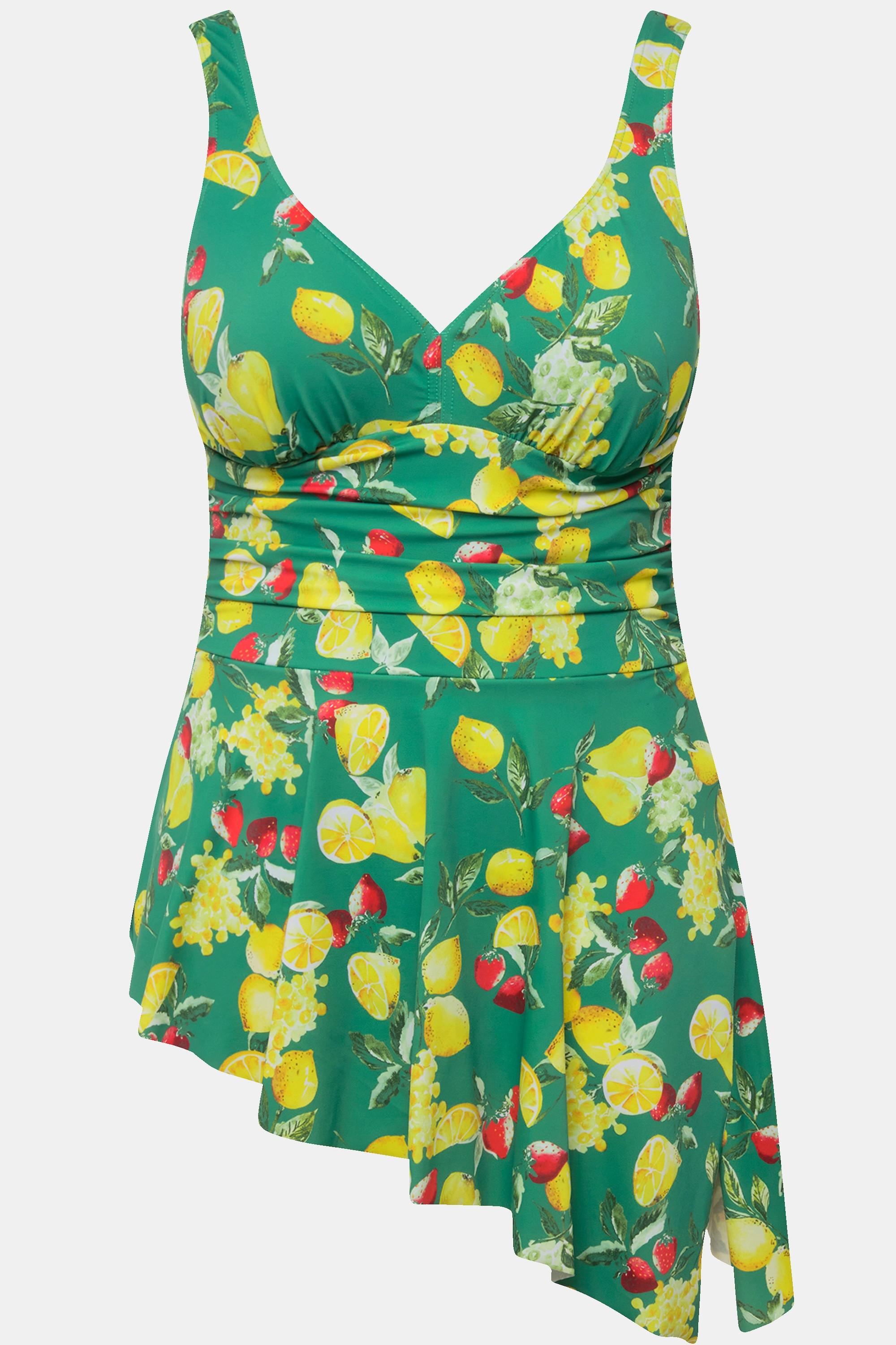 Ulla Popken Badekleid Zitronen Softcups Asymmetrischer Saum  