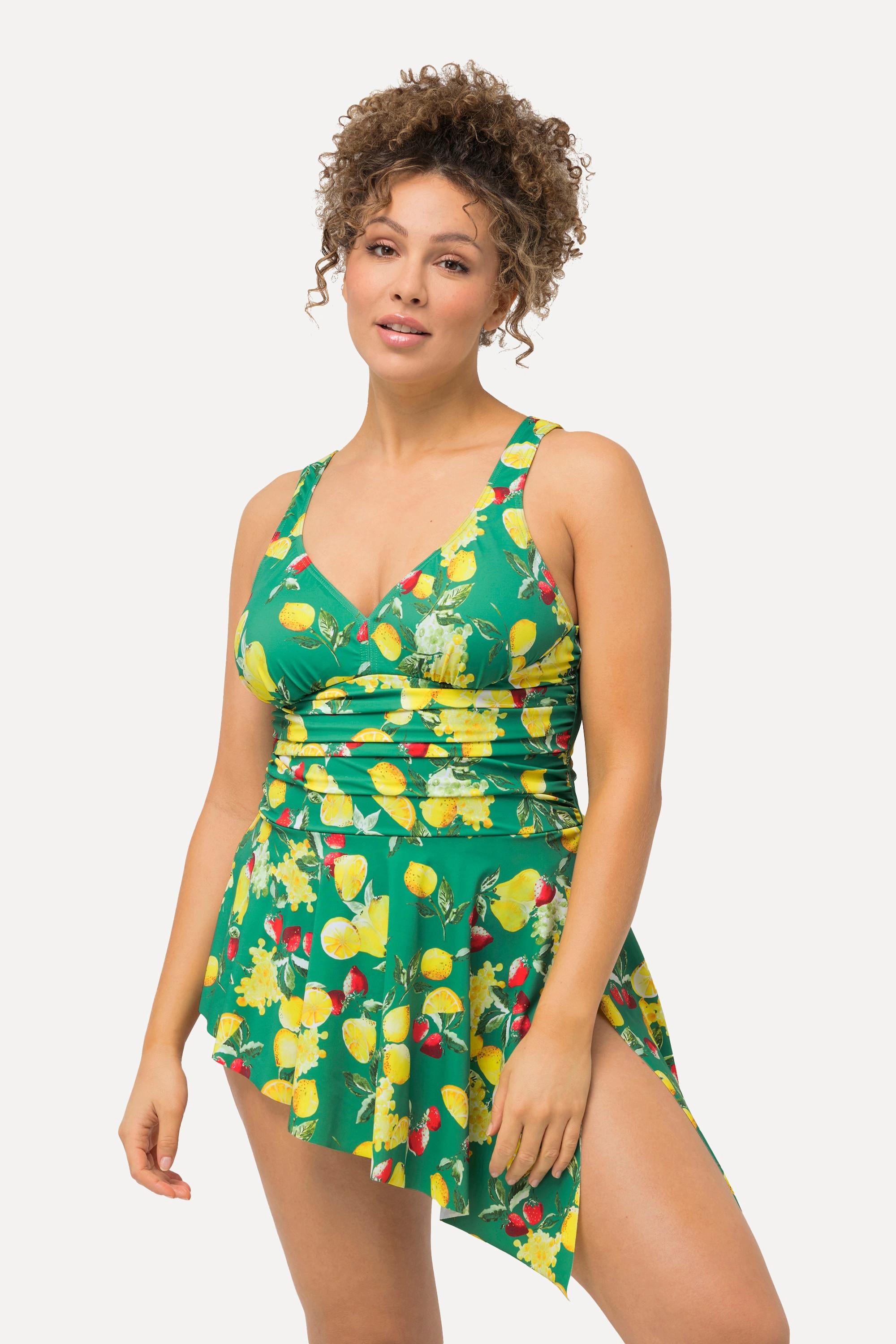 Ulla Popken Badekleid Zitronen Softcups Asymmetrischer Saum  