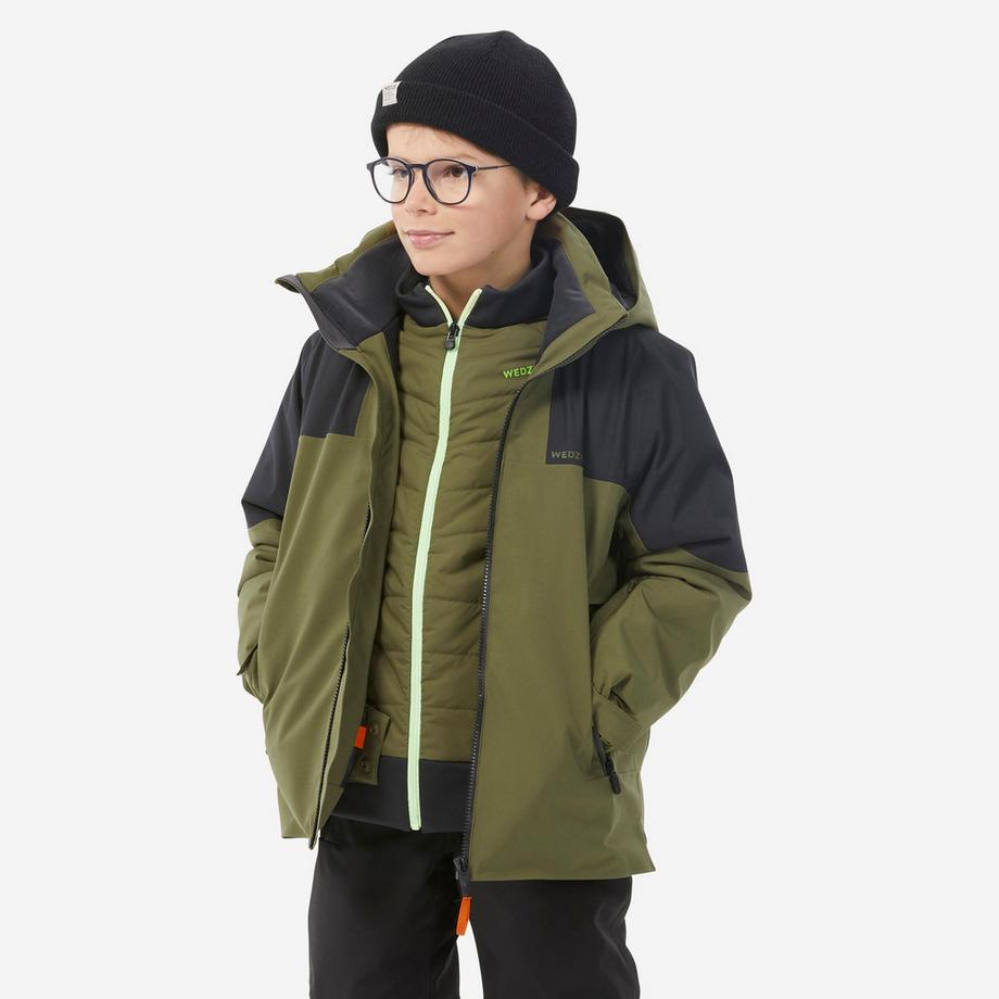 Veste de ski chaude et imperméable enfant 8-14 ans, 900 kaki