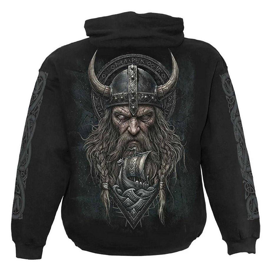 Spiral Viking Norseman Felpa Con Cappuccio Stampa Sul Retro E Sulle Maniche  
