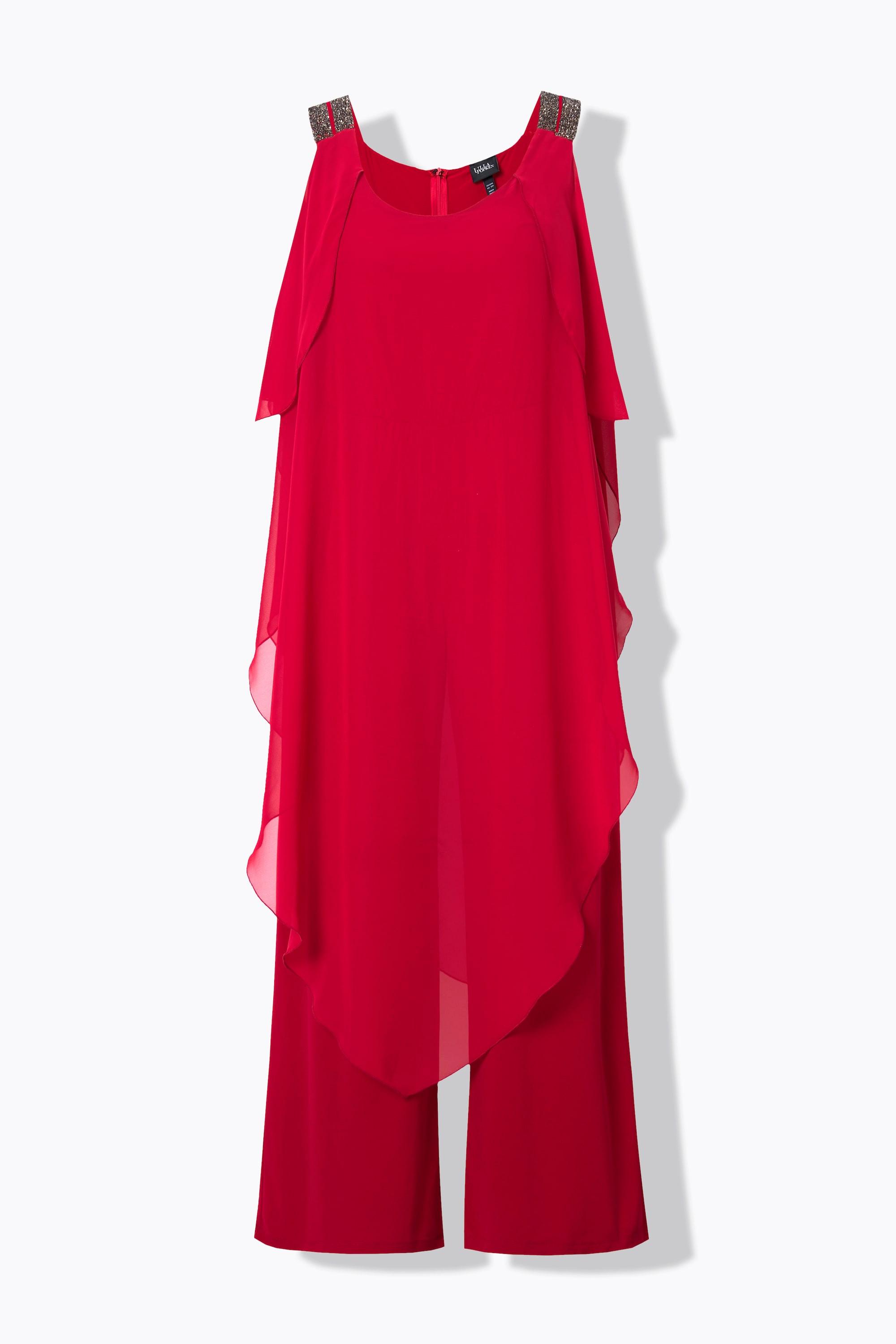 Ulla Popken Doppellagiger ärmelloser Jumpsuit mit Glitzer-Doppelträgern  