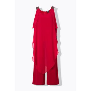 Ulla Popken Doppellagiger ärmelloser Jumpsuit mit Glitzer-Doppelträgern  