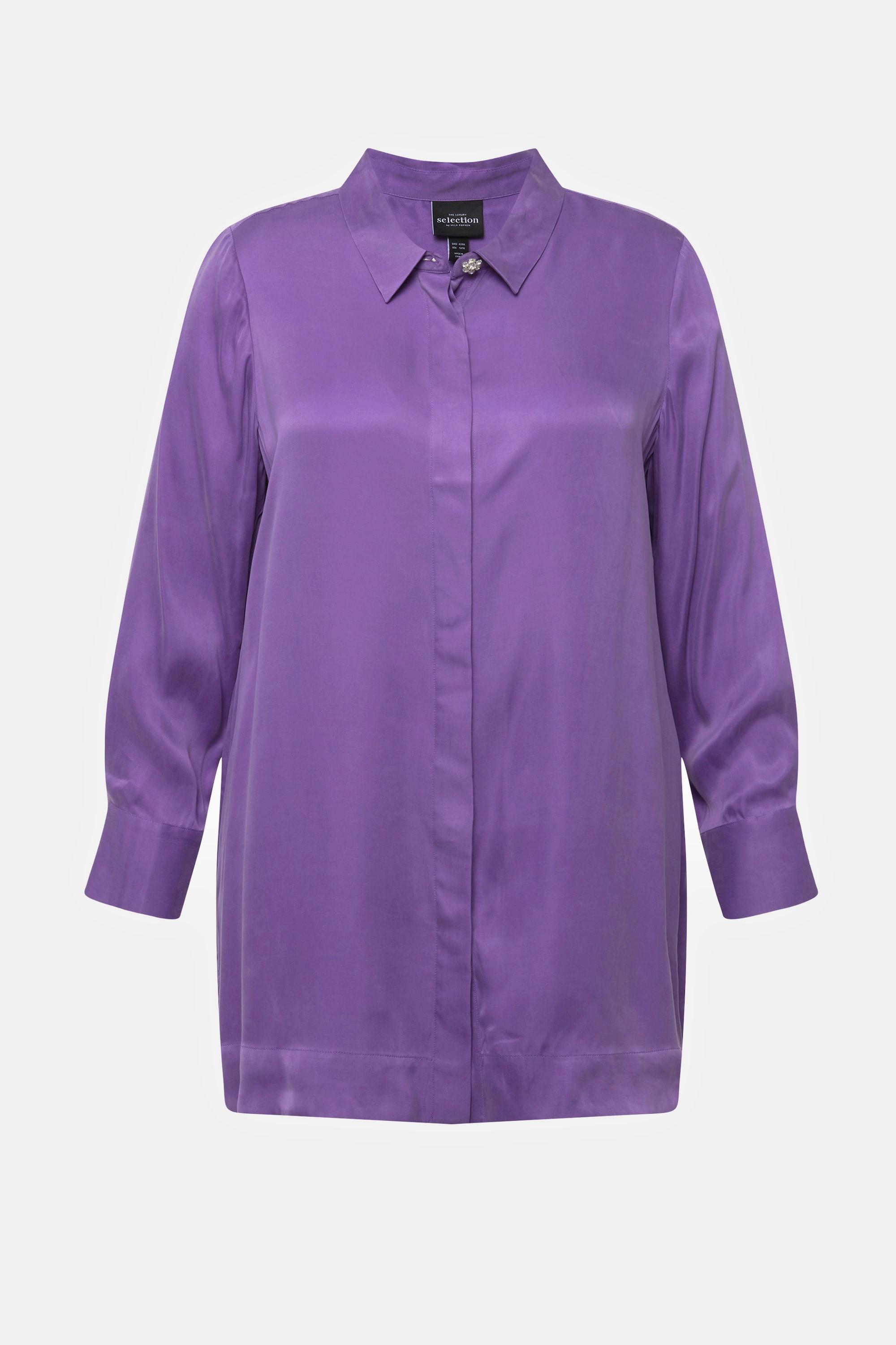 Ulla Popken  Blouse en Cupro mélangé. Manches longues et col chemise. 