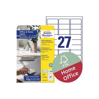 Avery-Zweckform AVERY ZWECKFORM Etiketten 63,5x29,6mm L4737REV1 weiss 270 Stück  