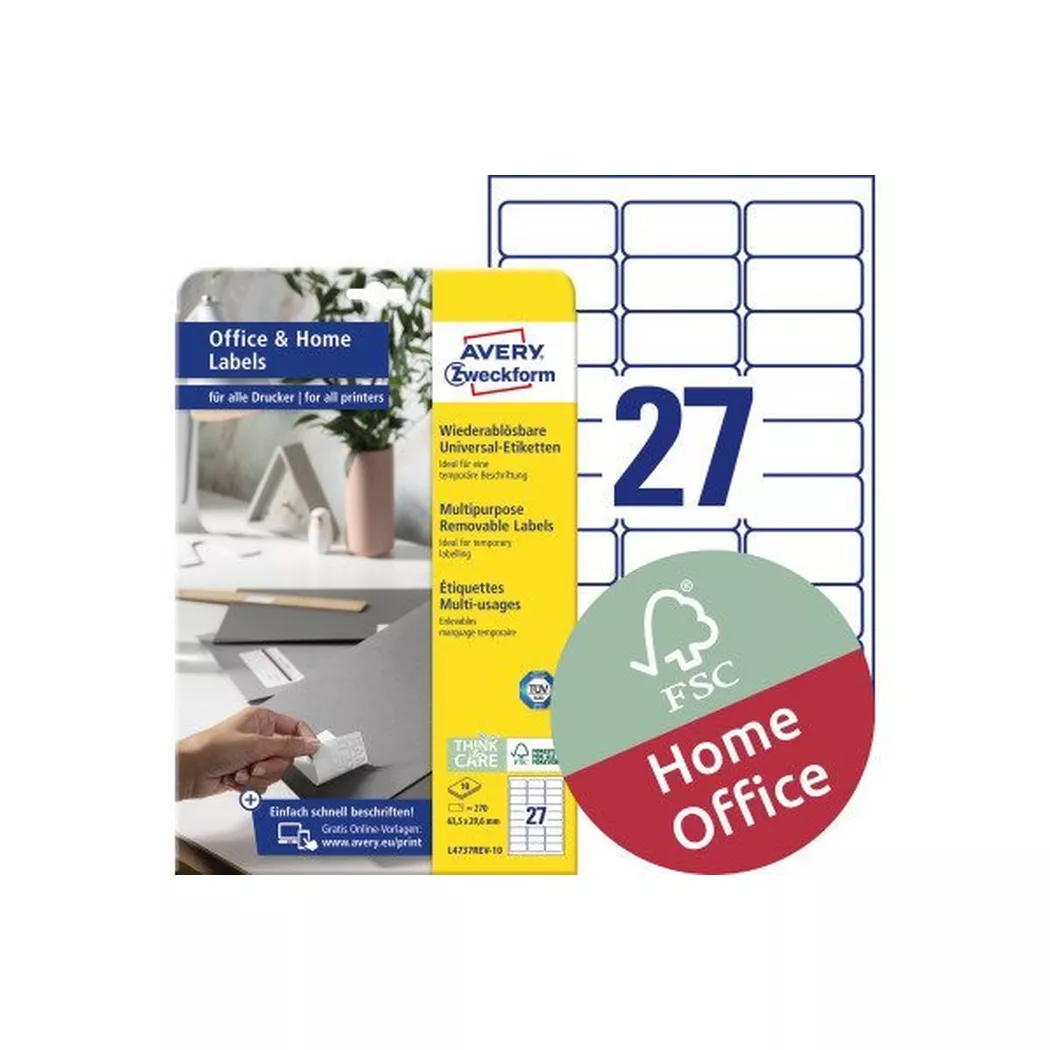 Avery-Zweckform – AVERY ZWECKFORM Etiketten 63,5×29,6mm, 270 Stück, One Size, Weiss