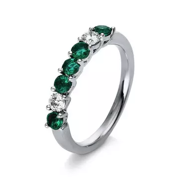 Mémoire-Ring 750/18K Weissgold Diamant 0.21ct. Smaragd 0.49ct.