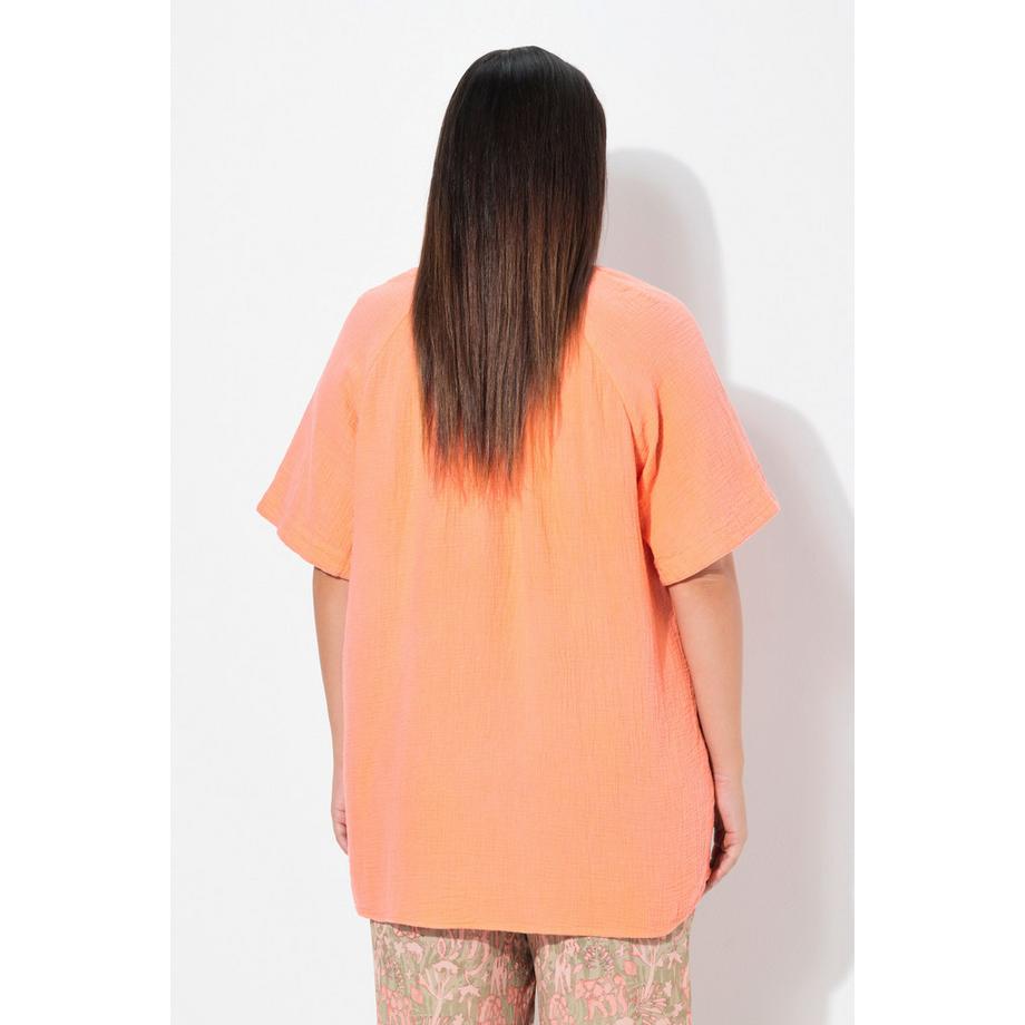 Ulla Popken Blusa in mussola Taglio svasato Scollo a tunica Mezze maniche  