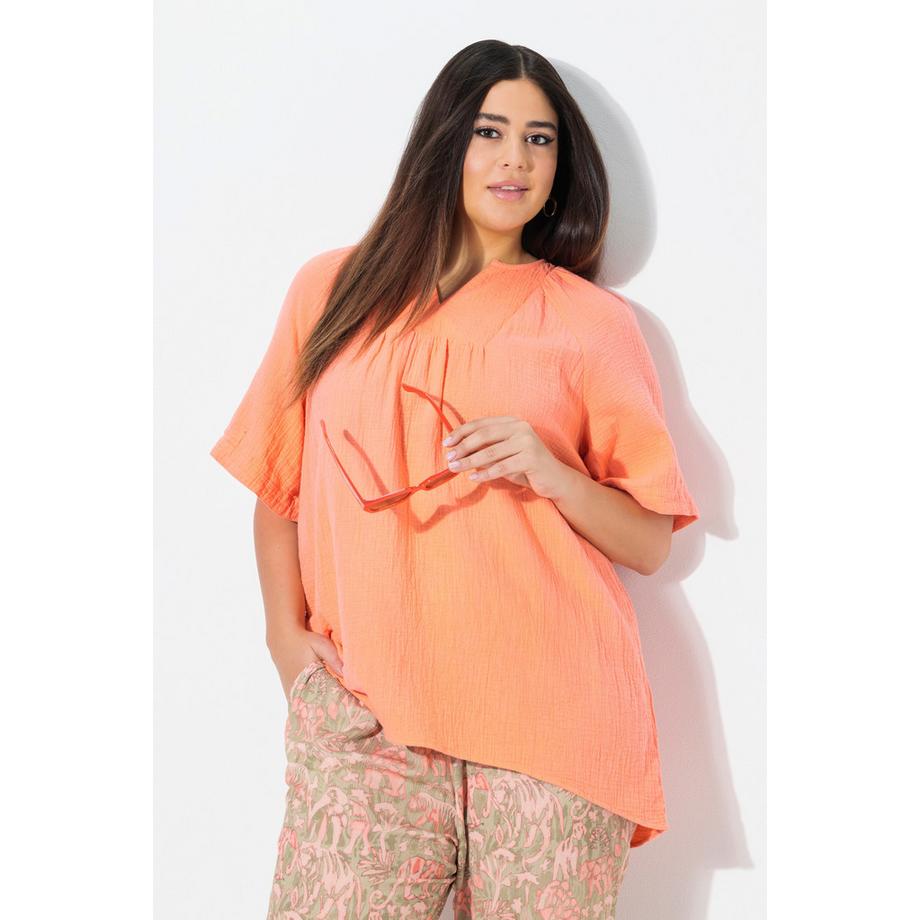 Ulla Popken Blusa in mussola Taglio svasato Scollo a tunica Mezze maniche  