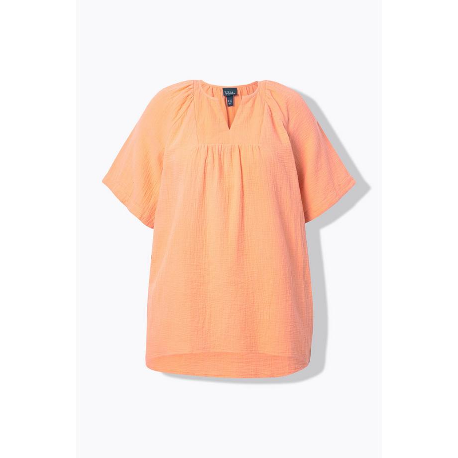 Ulla Popken Blusa in mussola Taglio svasato Scollo a tunica Mezze maniche  