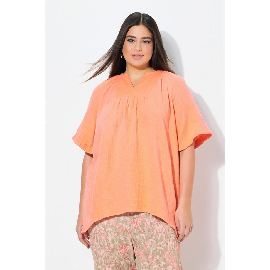Ulla Popken Blusa in mussola Taglio svasato Scollo a tunica Mezze maniche  