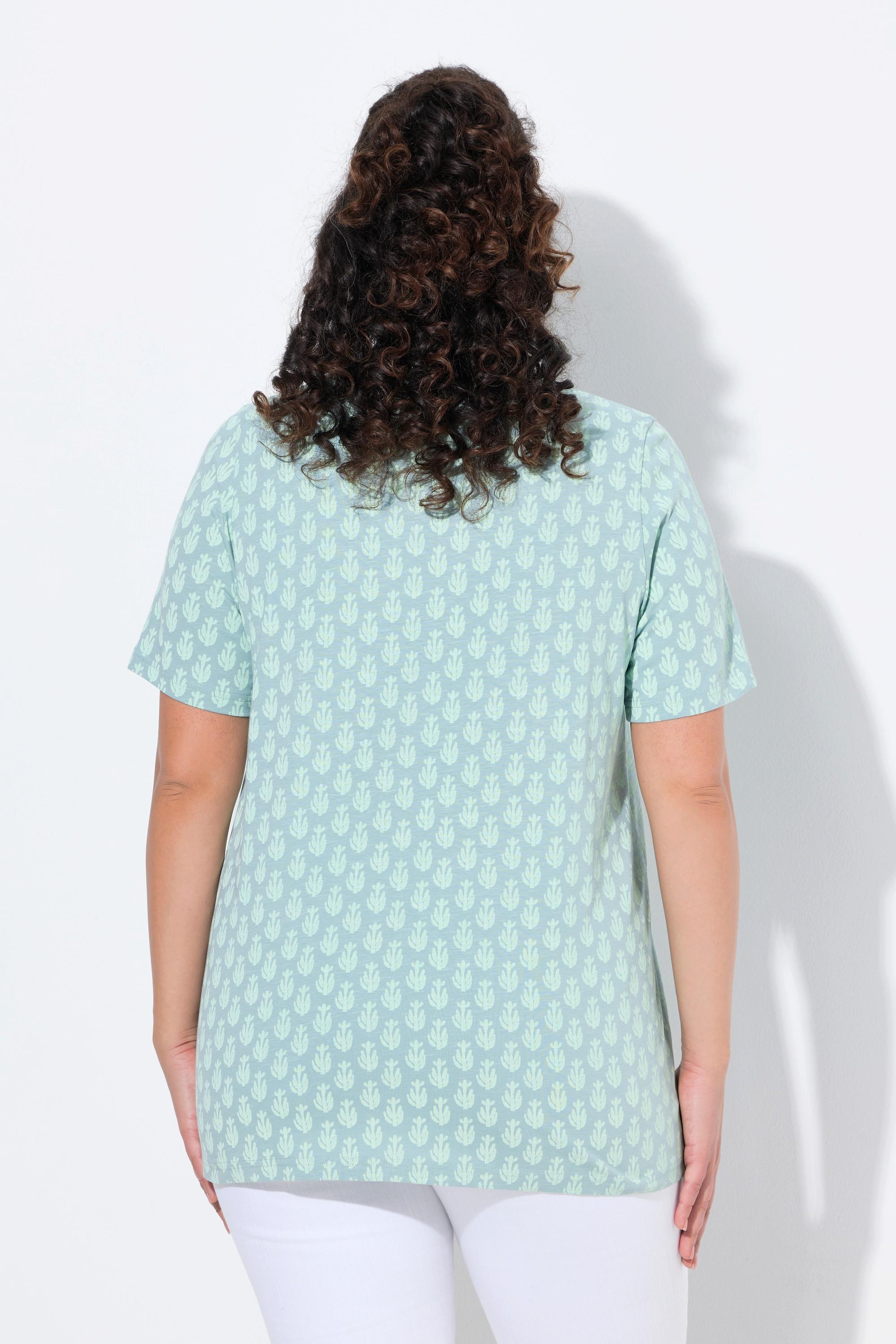 Ulla Popken T-Shirt Linea ad A Scollo a V Mezze Maniche con Pieghe Decorative  