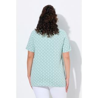 Ulla Popken T-Shirt Linea ad A Scollo a V Mezze Maniche con Pieghe Decorative  