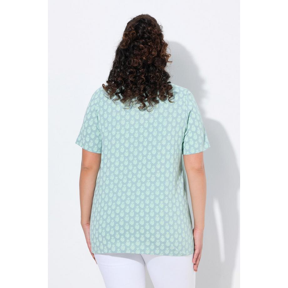 Ulla Popken T-Shirt Coupe Évasée Col V Manches Courtes avec Plis Décoratifs  