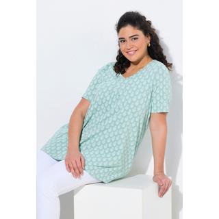 Ulla Popken T-Shirt Linea ad A Scollo a V Mezze Maniche con Pieghe Decorative  