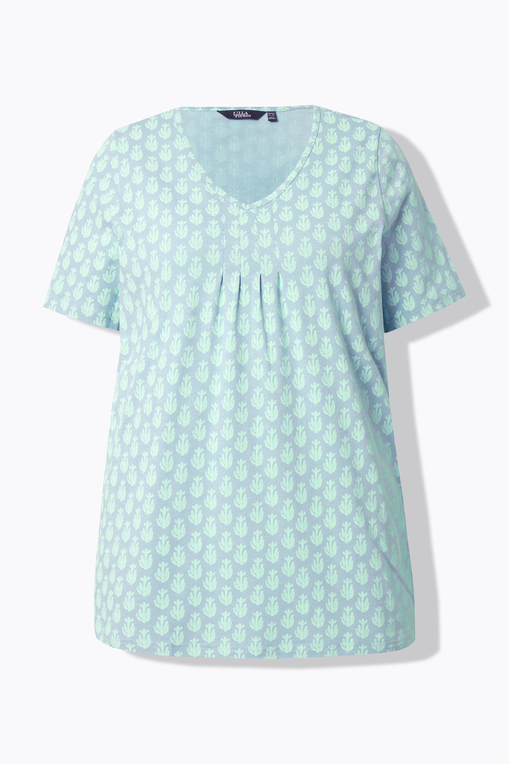 Ulla Popken T-Shirt Linea ad A Scollo a V Mezze Maniche con Pieghe Decorative  