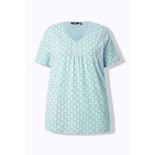 Ulla Popken T-Shirt Linea ad A Scollo a V Mezze Maniche con Pieghe Decorative  