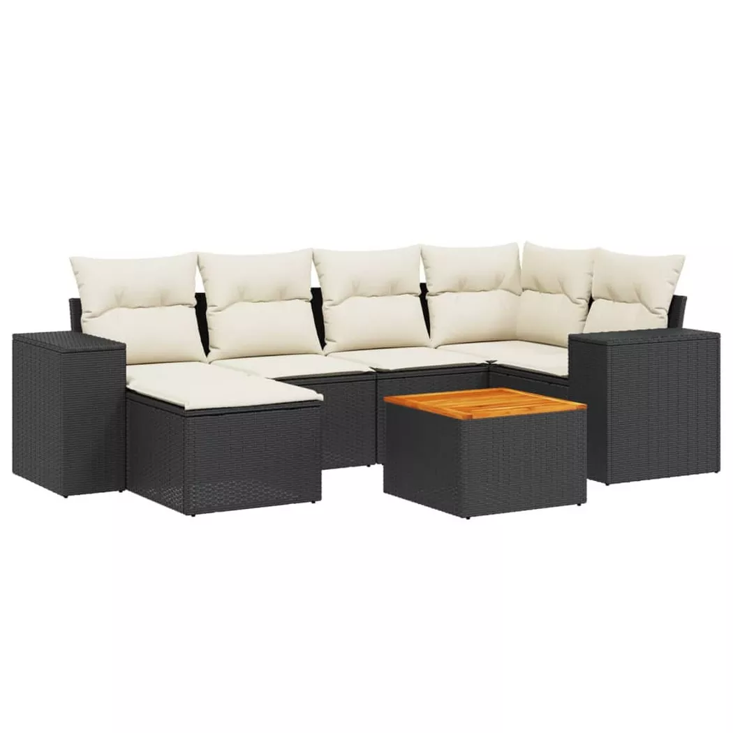 vidaXL Salon de jardin 7 pcs avec coussins noir résine tressée