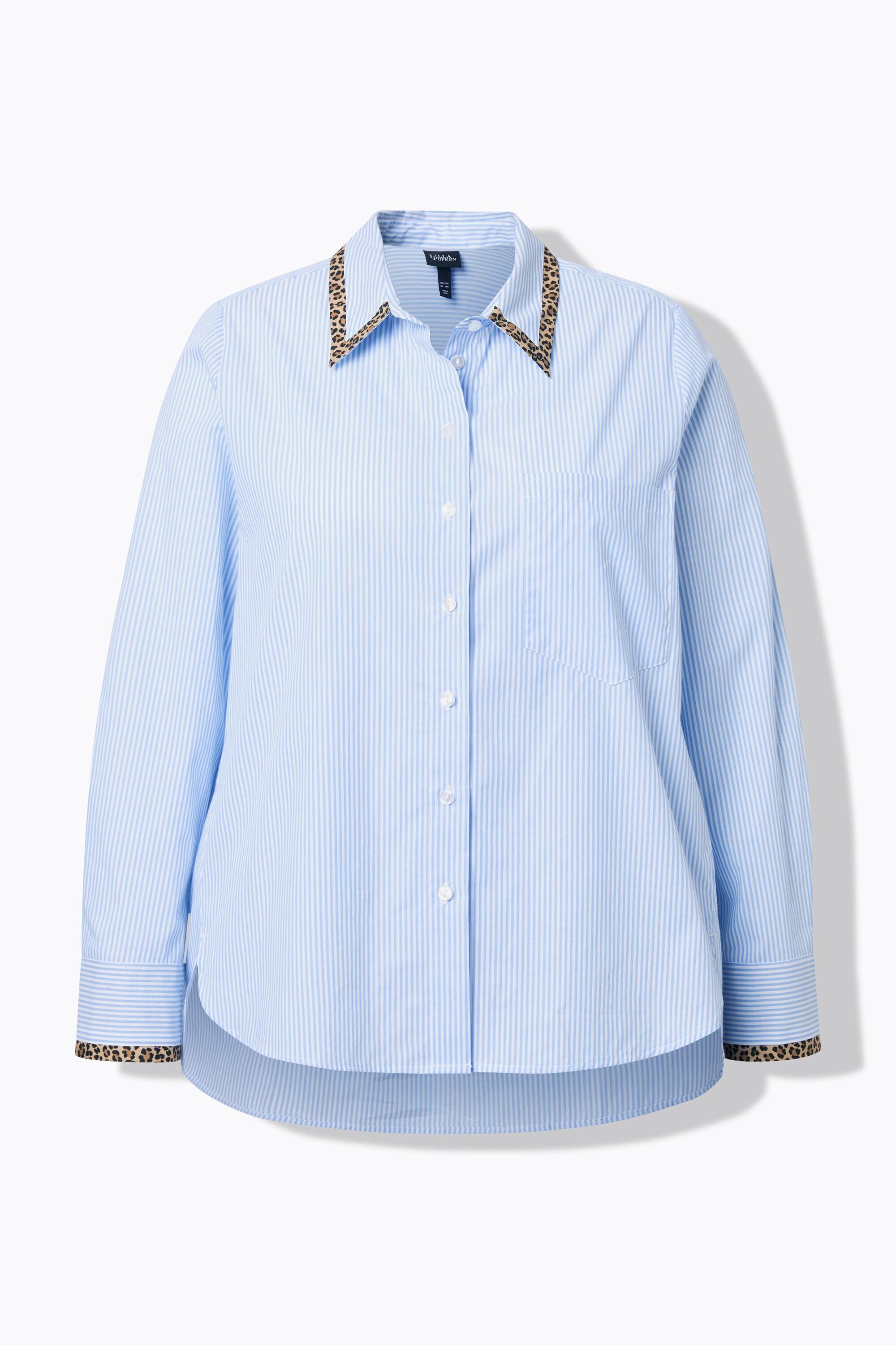 Ulla Popken Blusa a righe taglio svasato collo da camicia maniche lunghe  