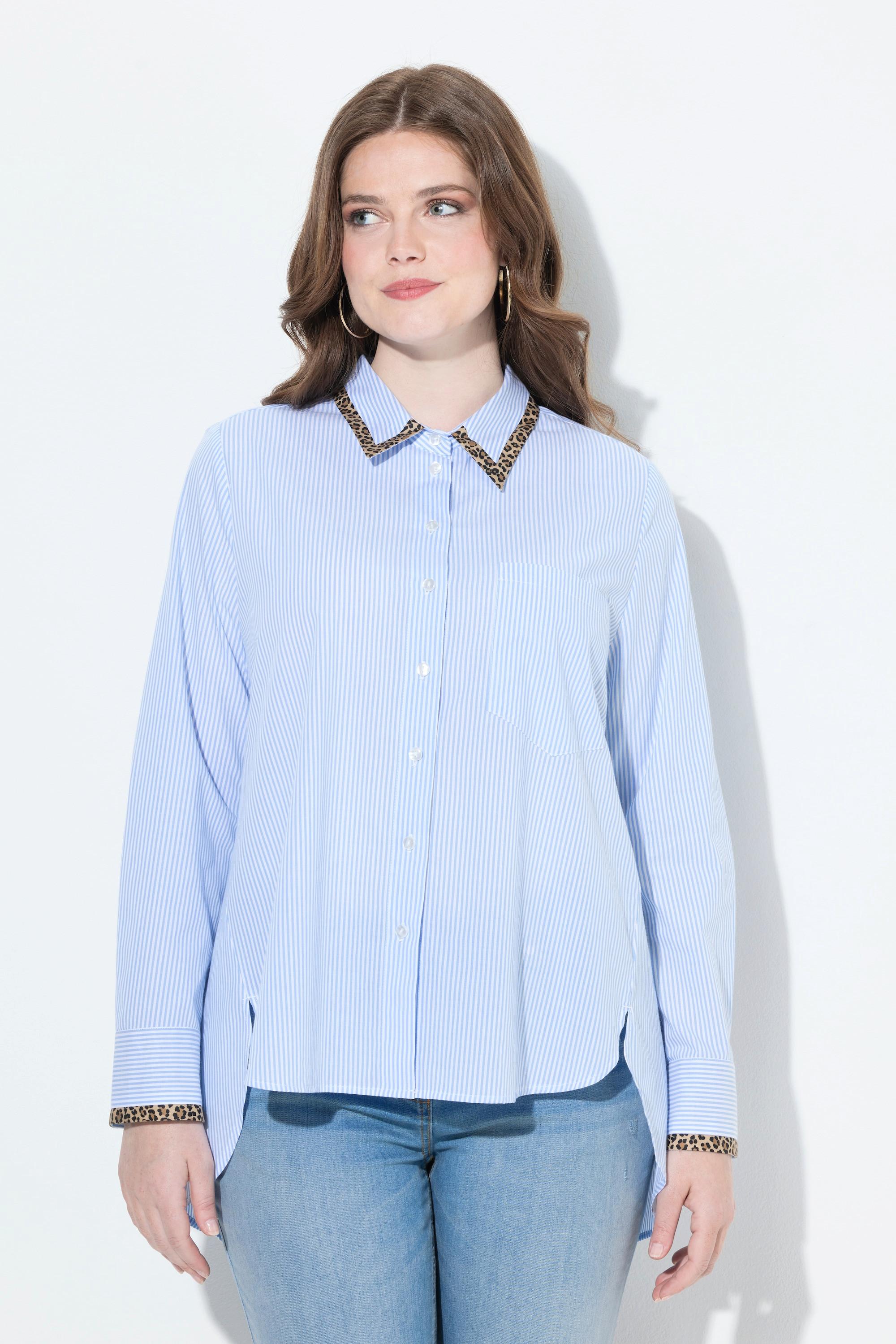 Ulla Popken Blusa a righe taglio svasato collo da camicia maniche lunghe  