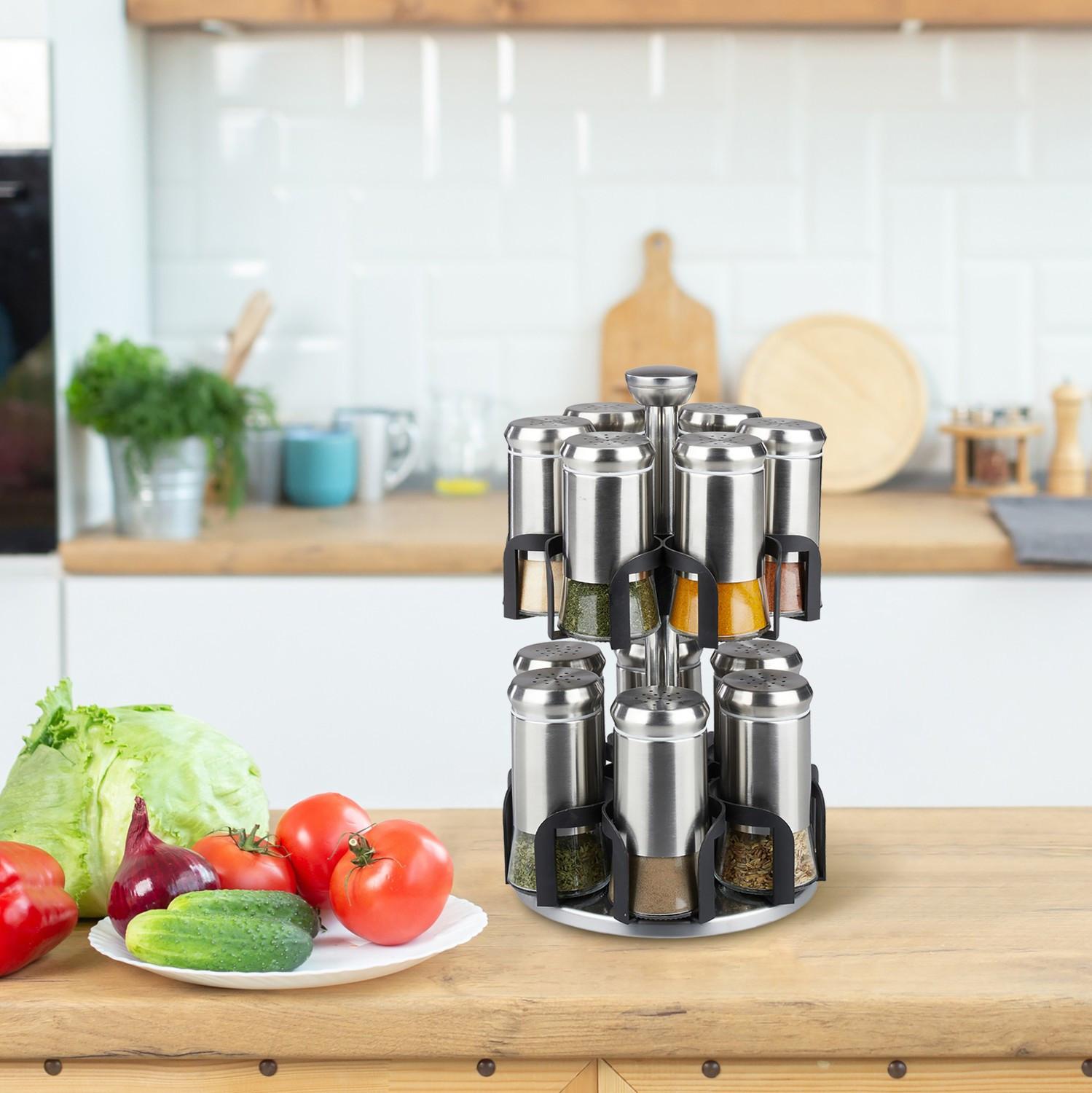 B2X Étagère à épices avec 12 pots en verre  