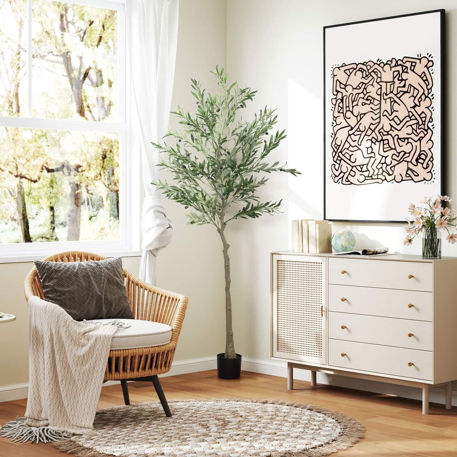 Northio Kunstpflanze, Künstlicher Olivenbaum, 900 Blätter, 40 Oliven, stabiler Blumentopf, Dekorationspflanze  